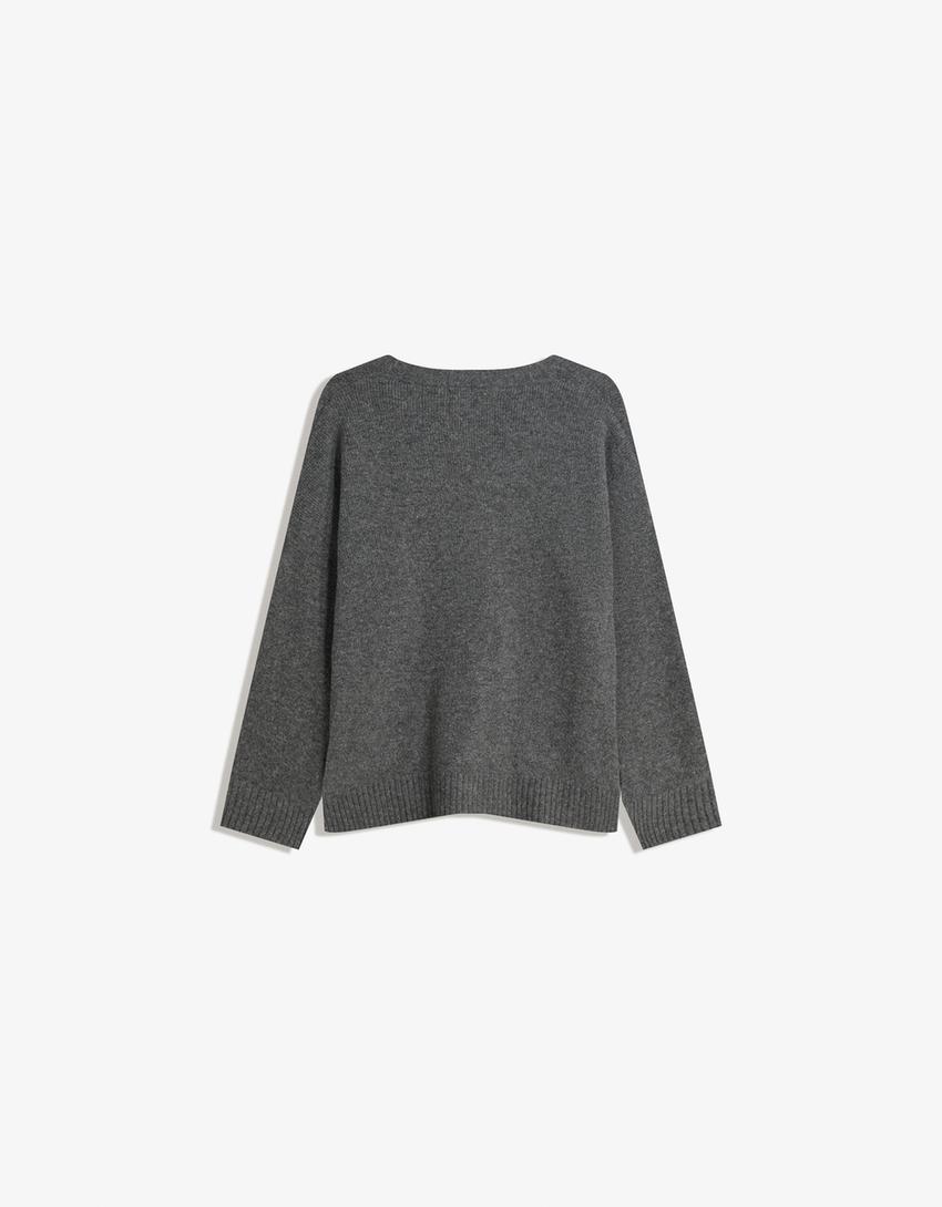V-neck cardigan-Dark grey