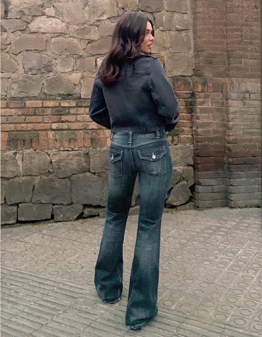 Baggy klokkende jeans met lage taille-Gewassen blauw