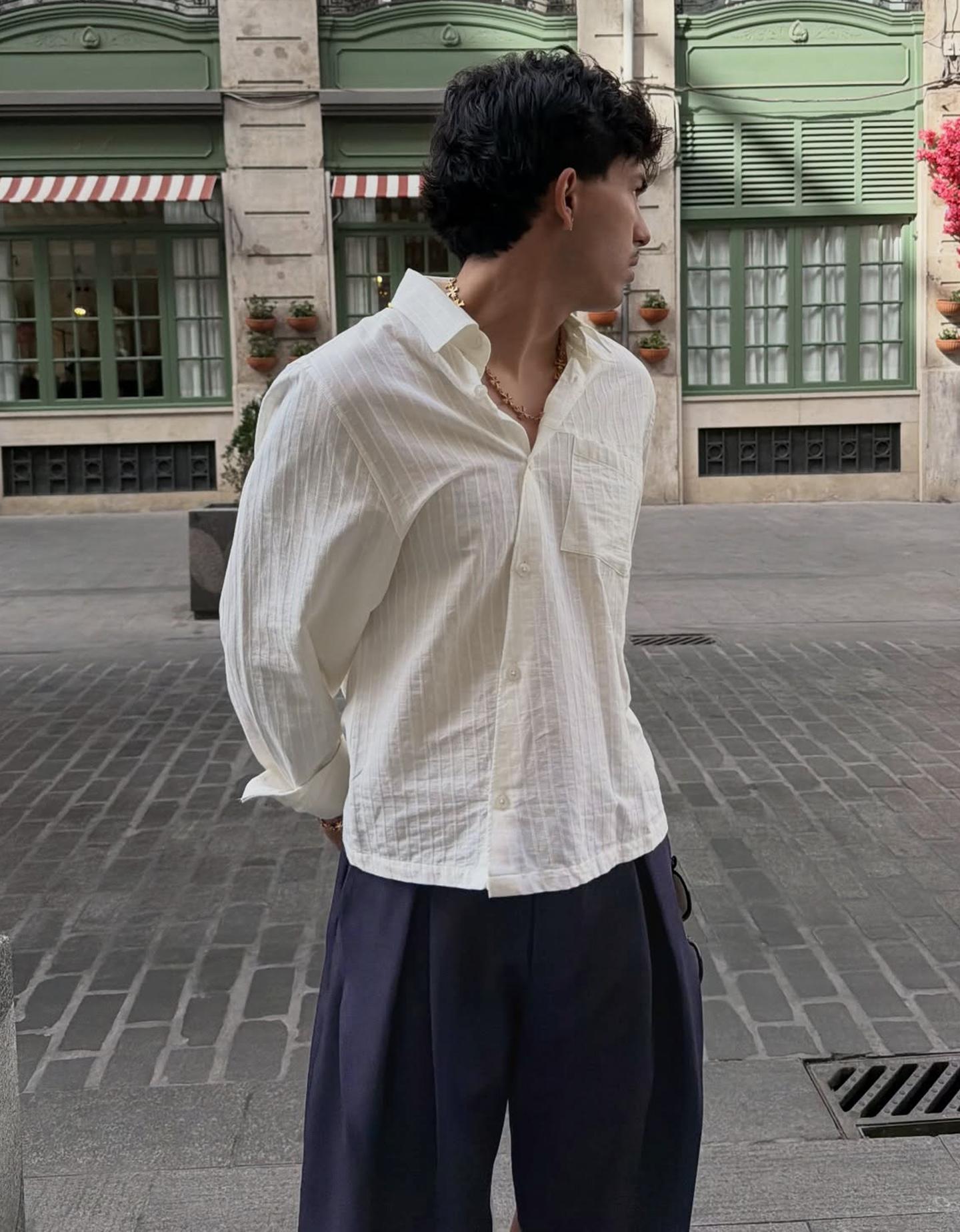 Bershka Camicia Oversize Incrociata Uomo L Bianco Roto