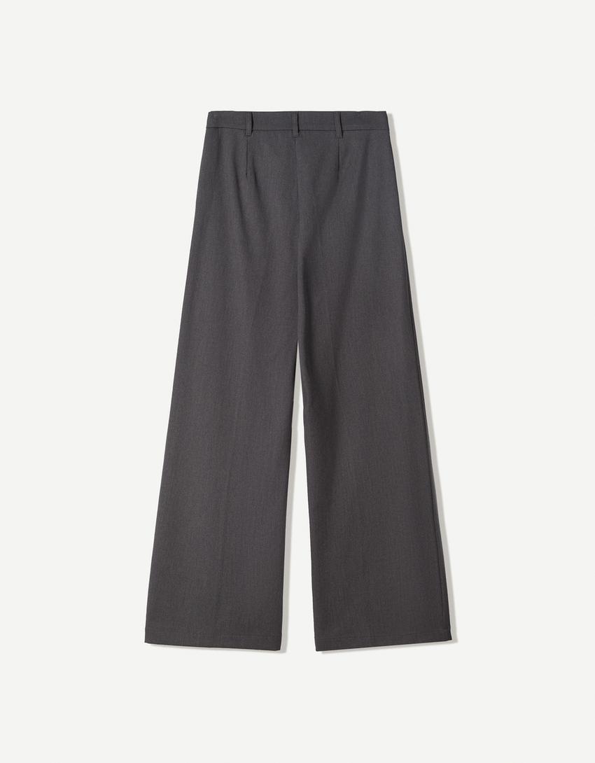 Szerokie spodnie tailoring-Szary-5
