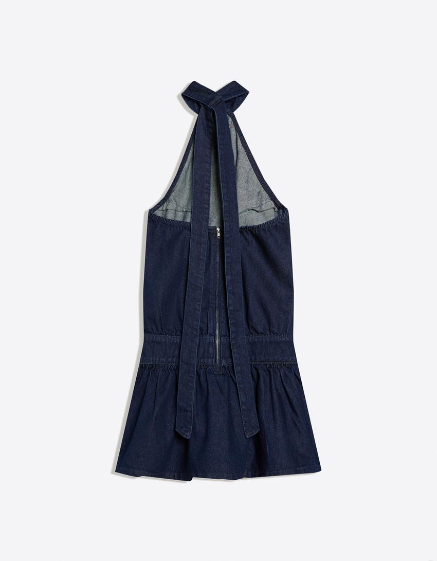 Denim mini elbise-Açık mavi