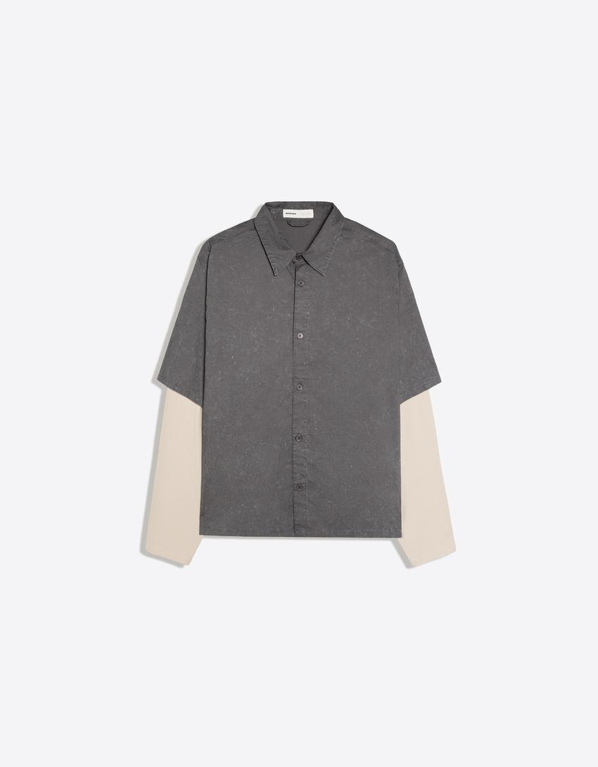 Double sleeve shirt with back print-Grey