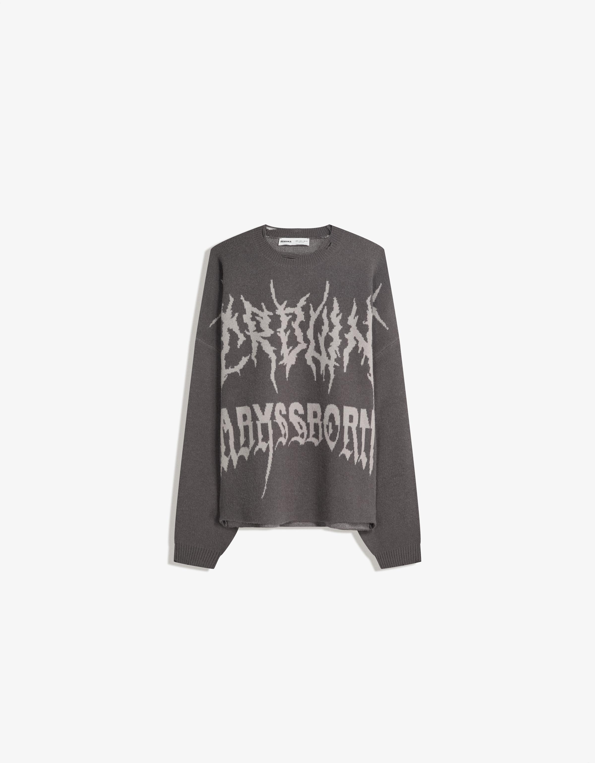 Bershka Jacquard-Cropped-Pullover Herren Xs Grau
