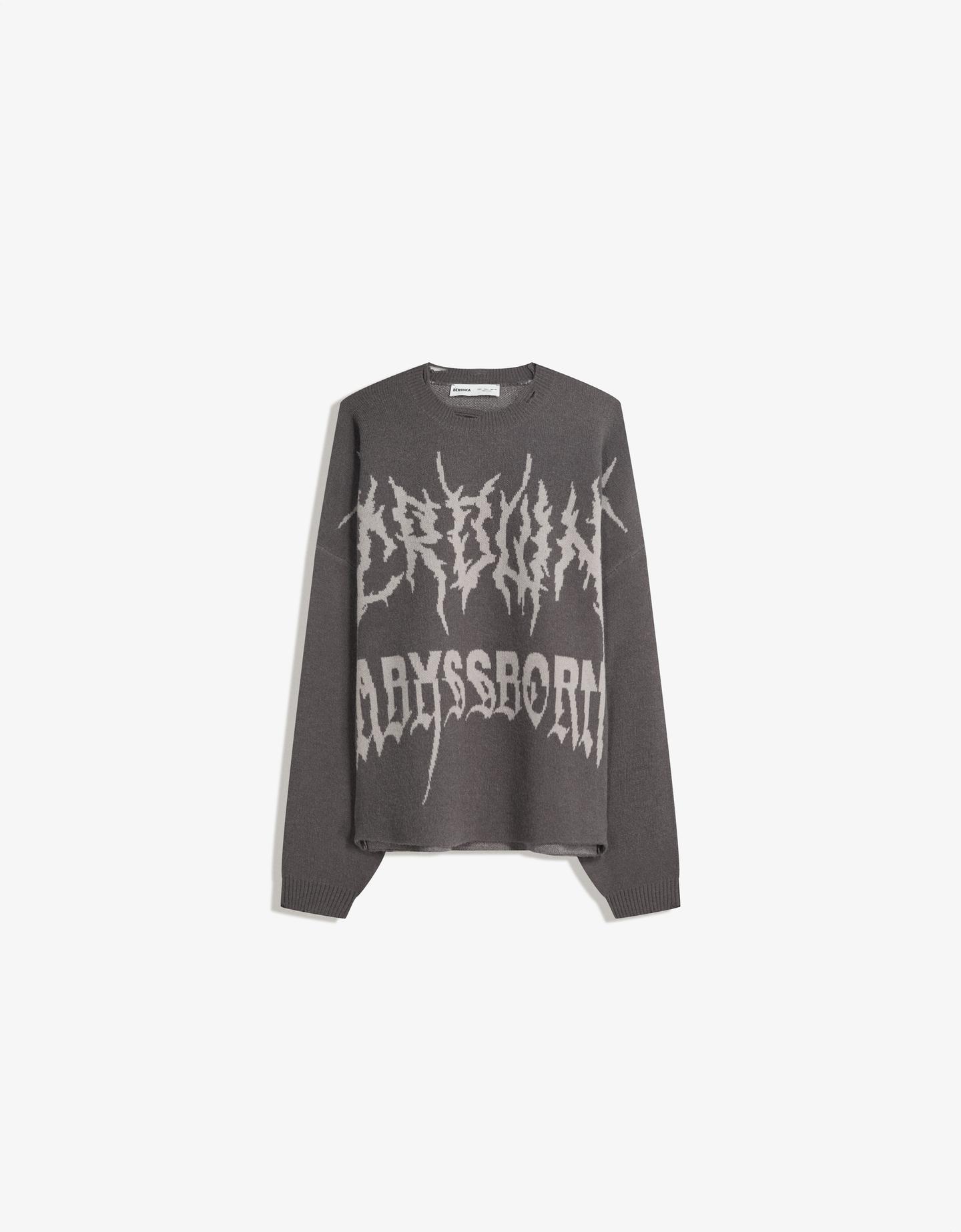 Bershka żakardowy krótki sweter szary