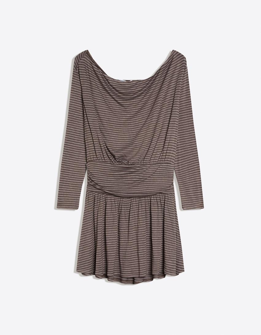 Rochie mini mânecă lungă bandă-Maro