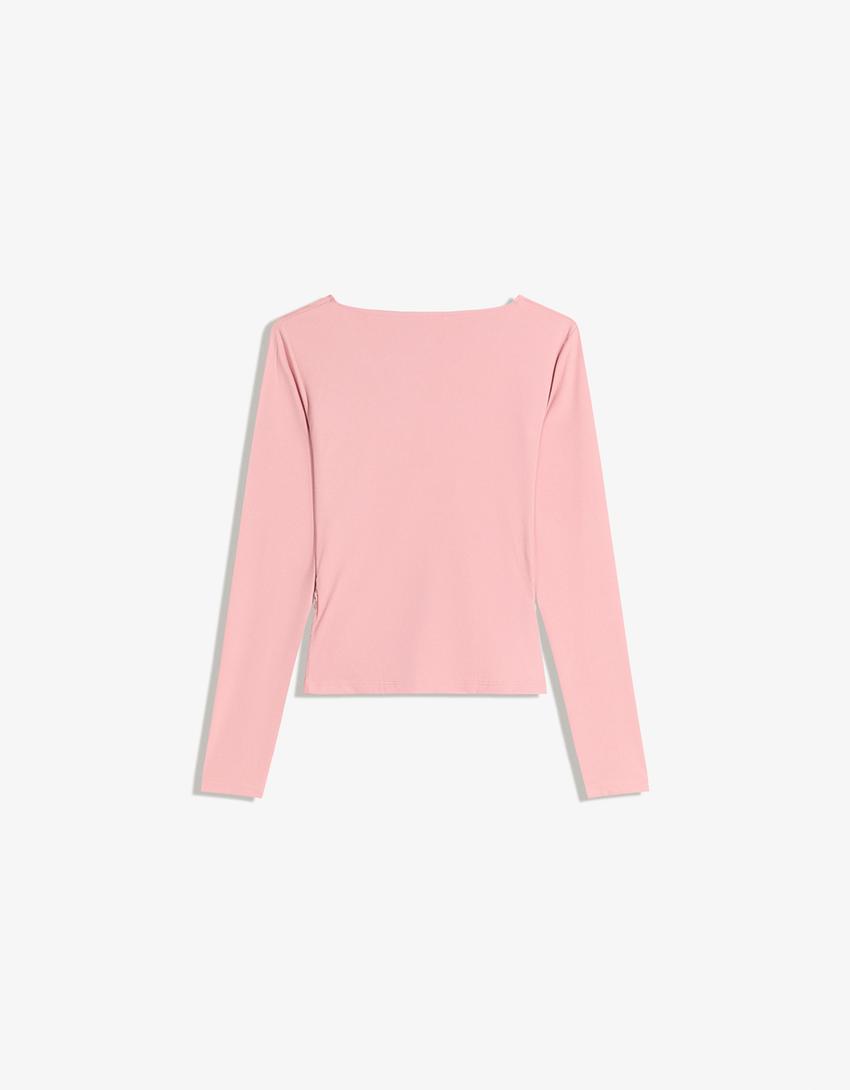Tricou mânecă lungă fronseu-Roz