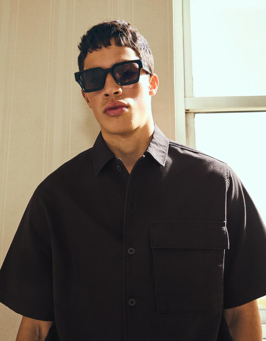 Chemise à manches courtes Boxy fit-Noir
