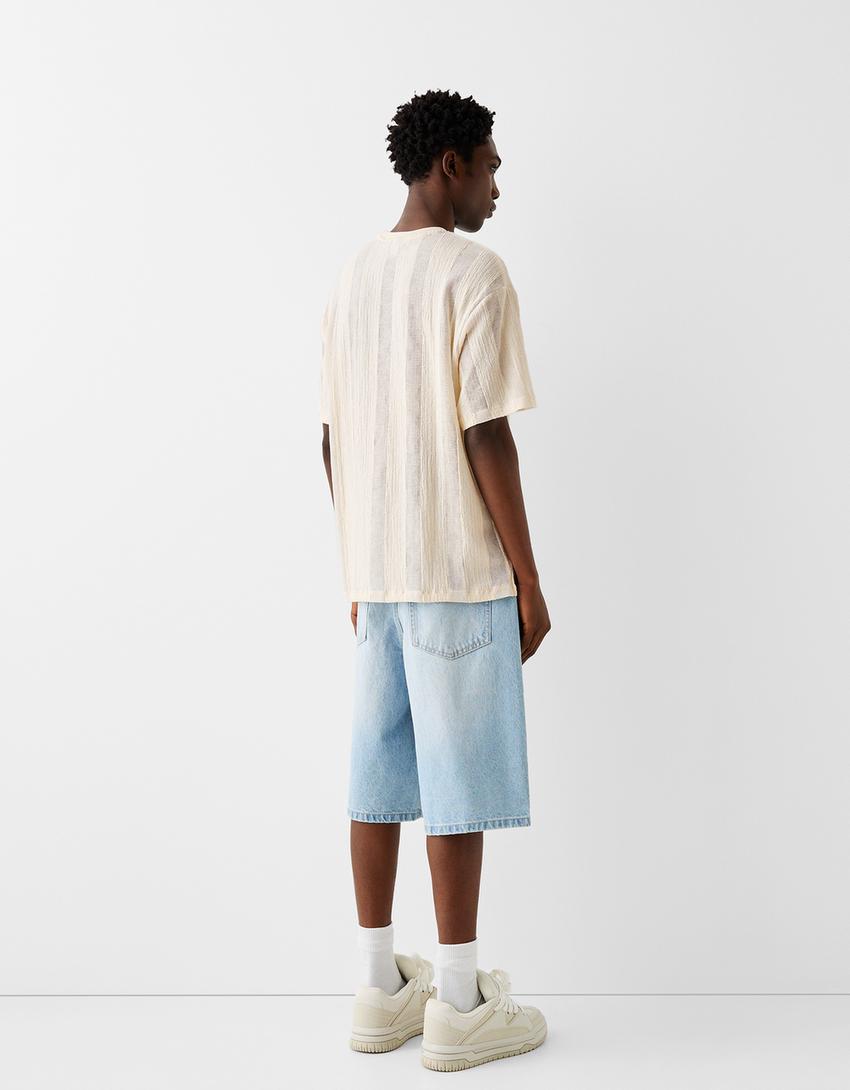 T-shirt manches courtes boxy fit jacquard-Blanc-1