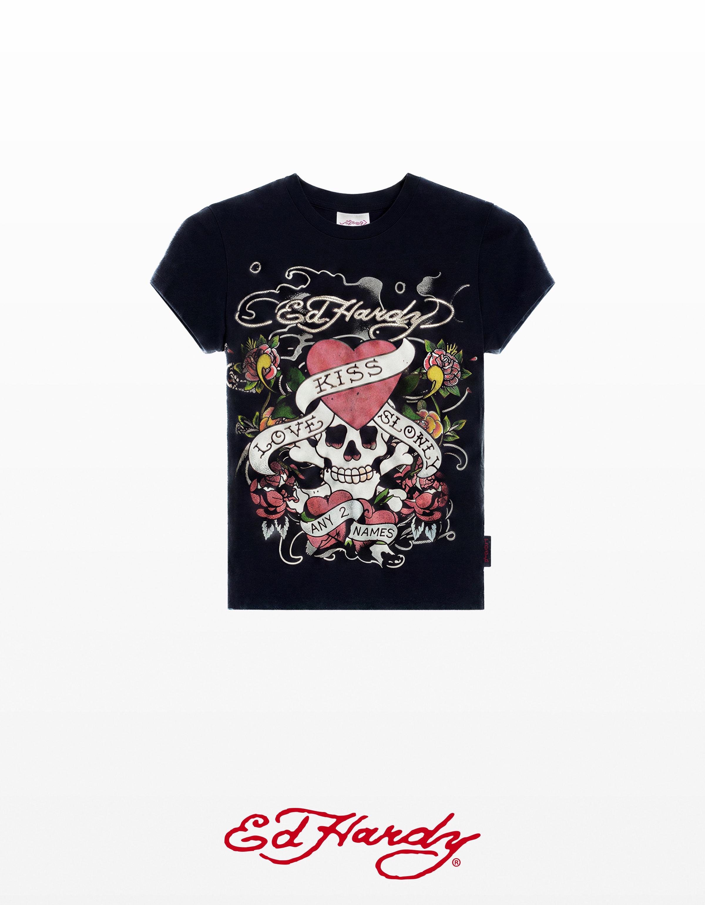Short sleeve ED HARDY X BERSHKA print T-shirt — Black