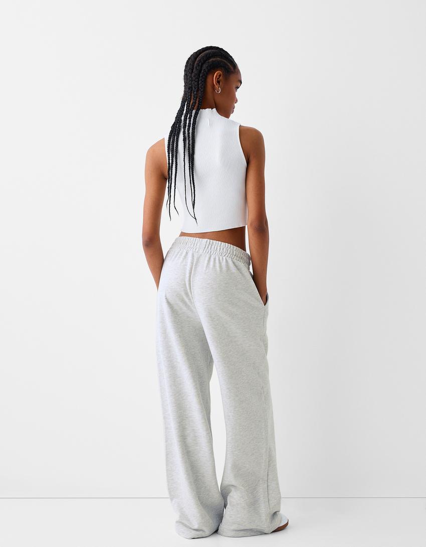 Wide leg plush trousers-Grey-2