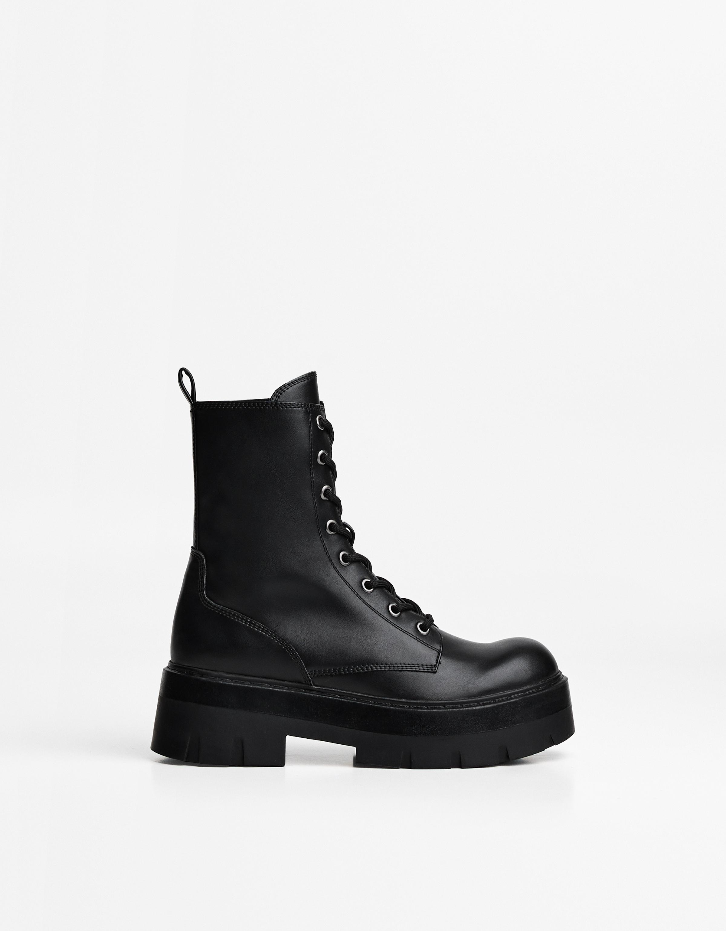 Bershka Schnürstiefelette Mit Profilsohle Damen 40 Schwarz