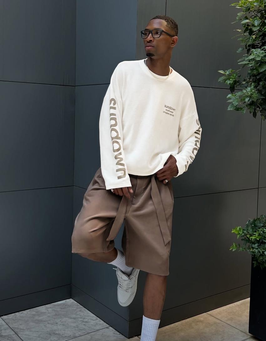 Textured print jumper-Off white