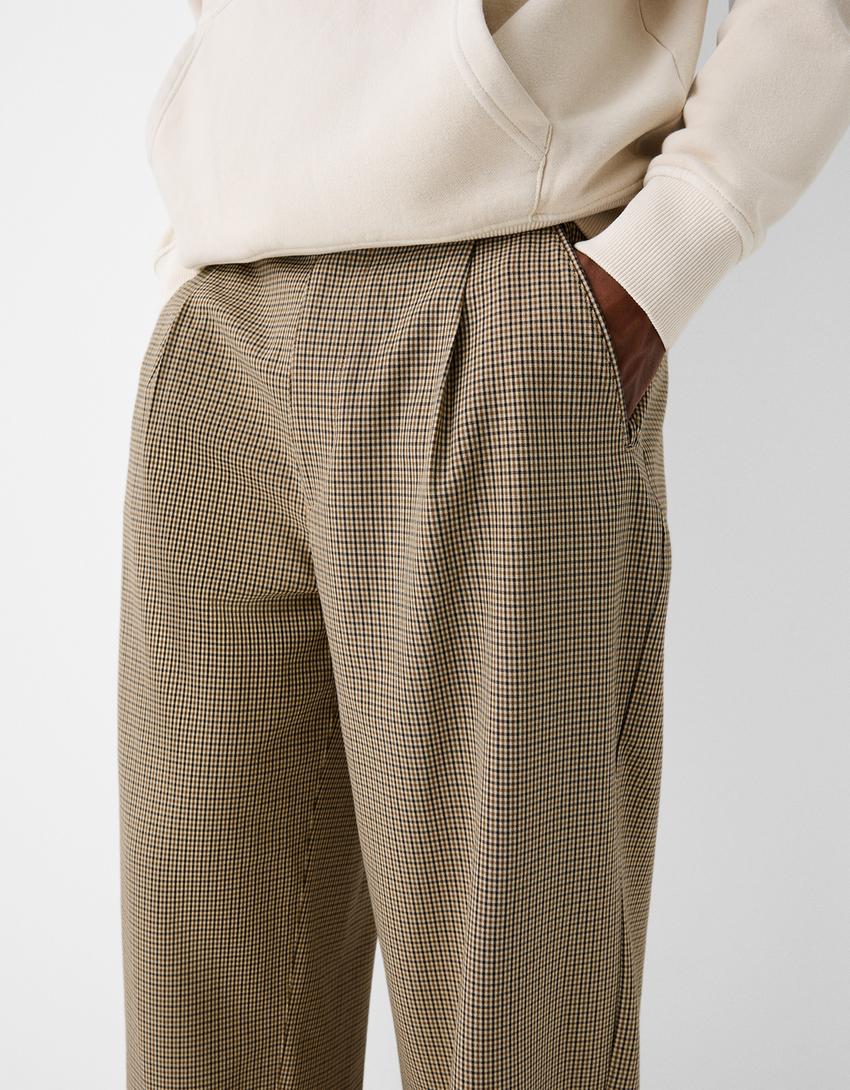 Calças tailoring pé de galo-Marrom-3