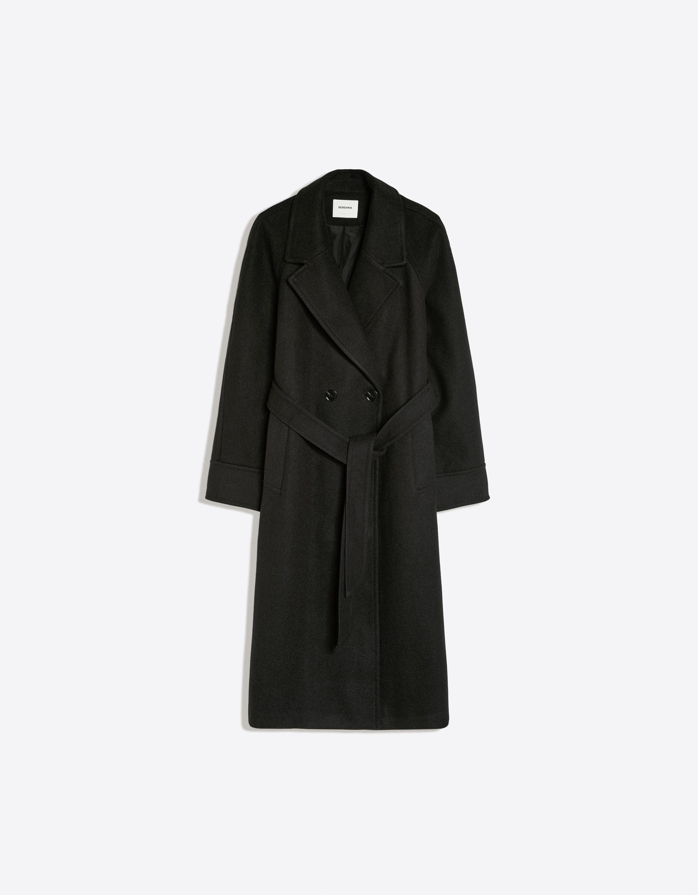 Long soft belted coat — Black