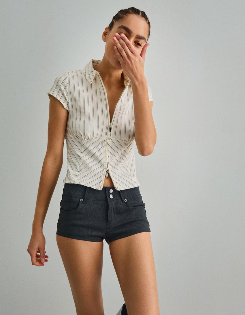 Camisa màniga curta cremallera-Gris