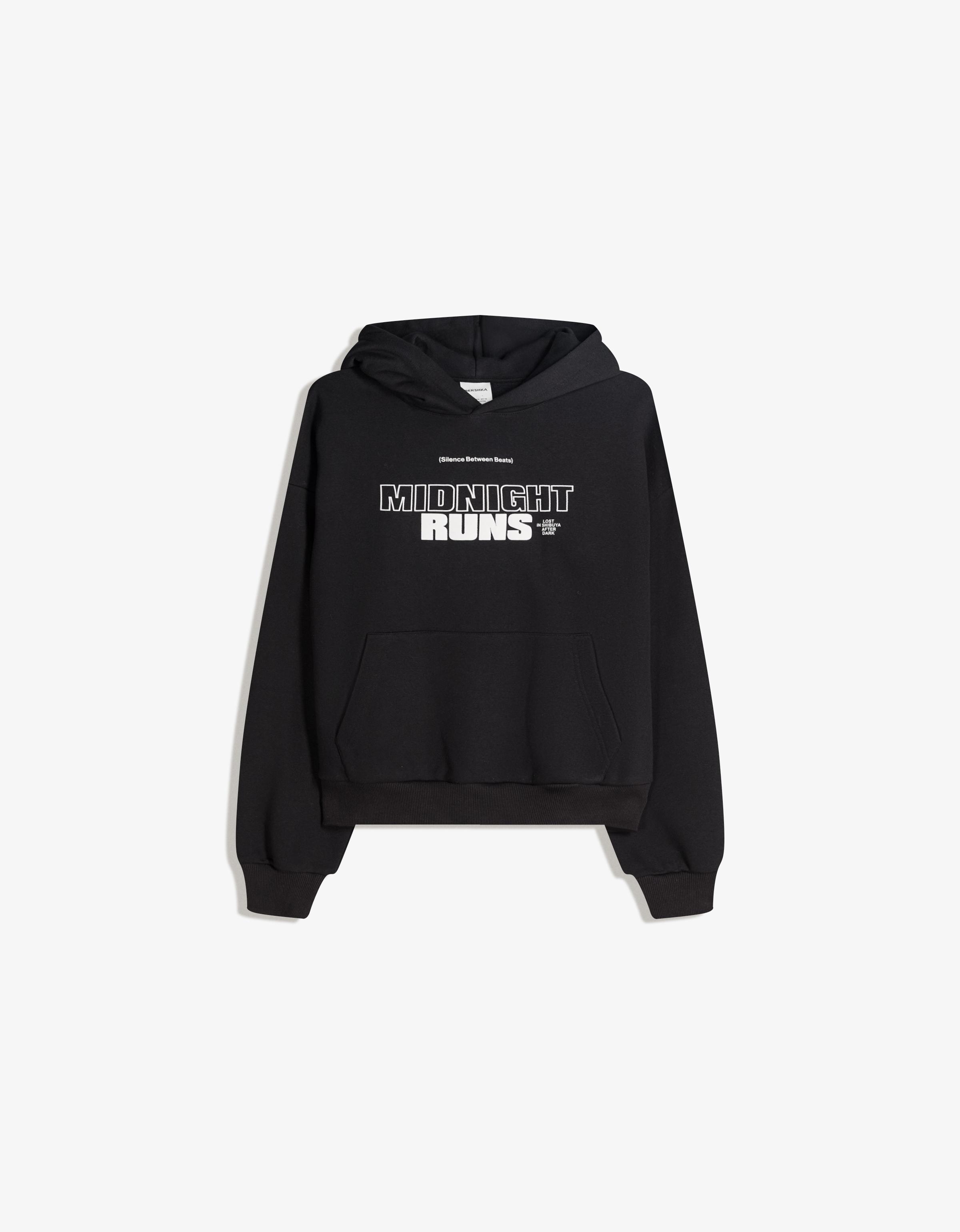 Bershka Kapuzen-Sweatshirt Mit Print Herren Xs Schwarz