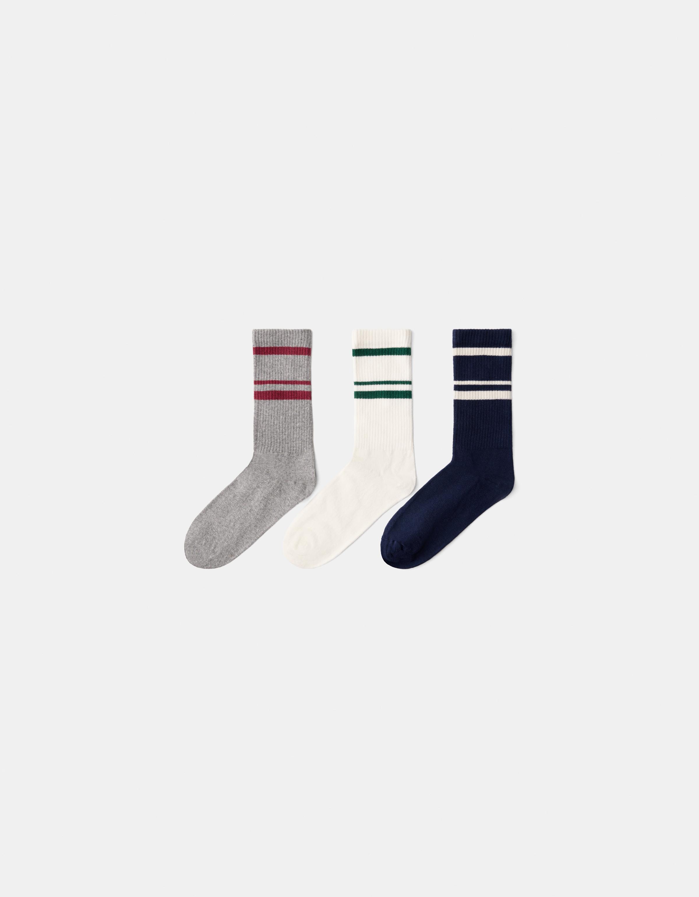 Bershka 3er-Pack Retrosocken Herren Grau