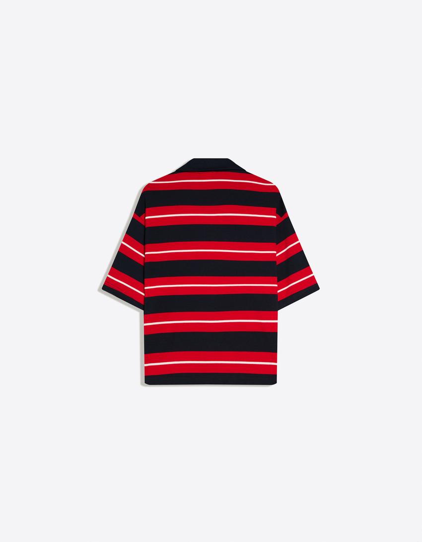 Embroidered stripe short sleeve polo shirt-Red