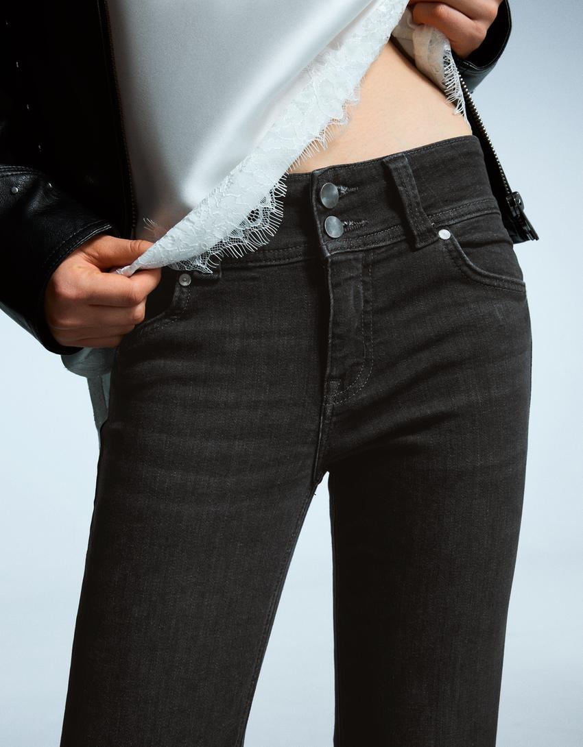 Boot-cut jeans with flaps-Black