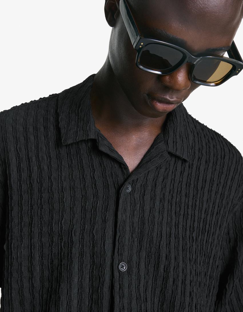 Camisa manga corta rústica-Negro-2