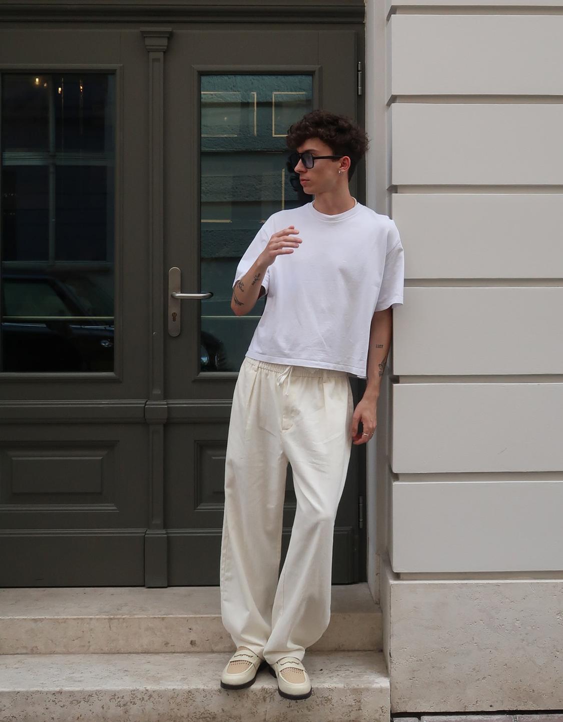 Tailored fit linen blend baggy trousers