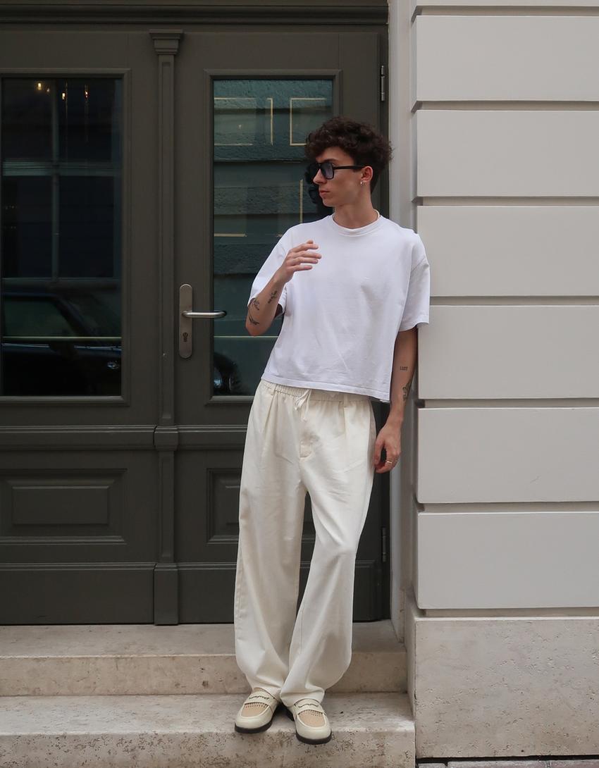 Tailored fit linen blend baggy trousers-Off white-0