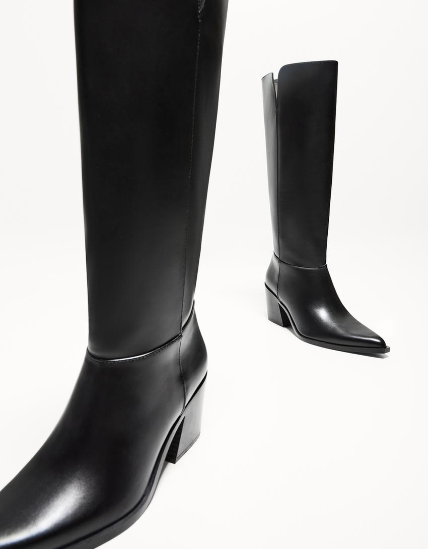 Heeled cowboy boots-BLACK