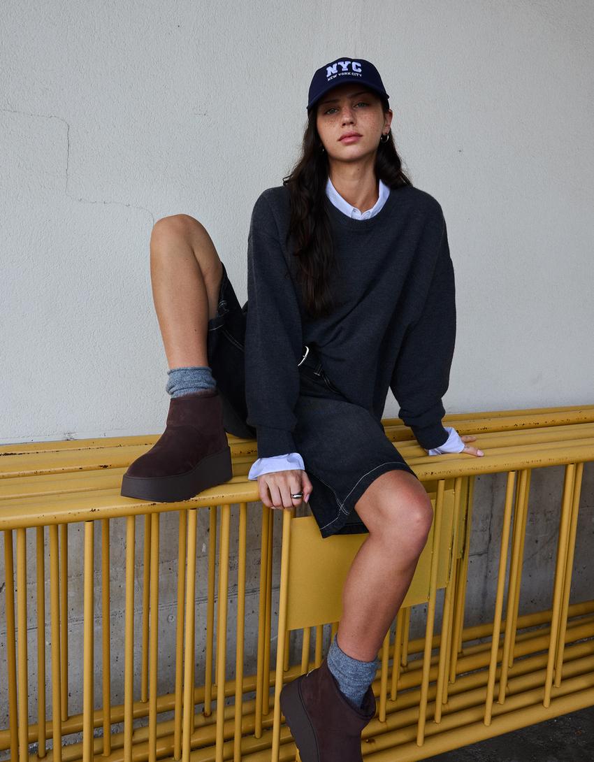 Bottines plateforme doublure fourrure-Marron