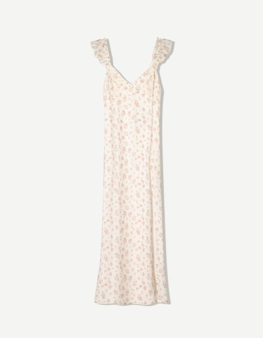 Textured printed midi dress-Cream