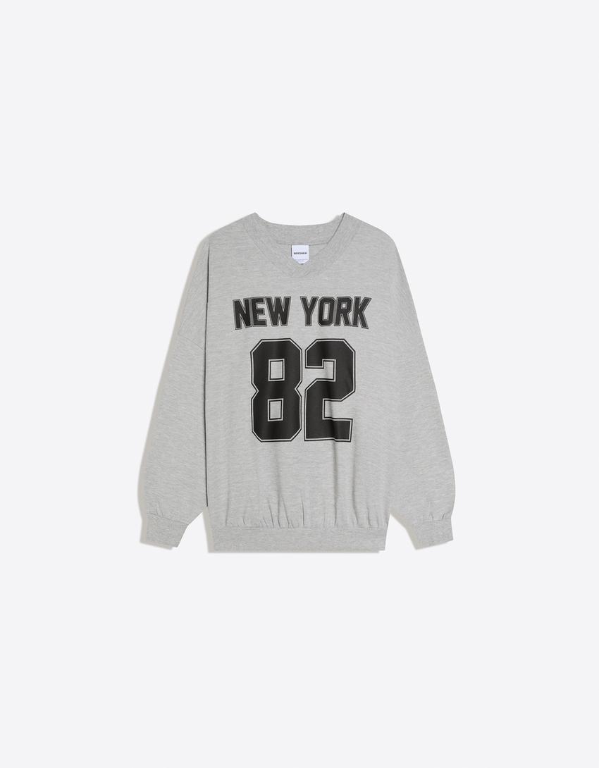 Oversize baskılı sweatshirt-Gri