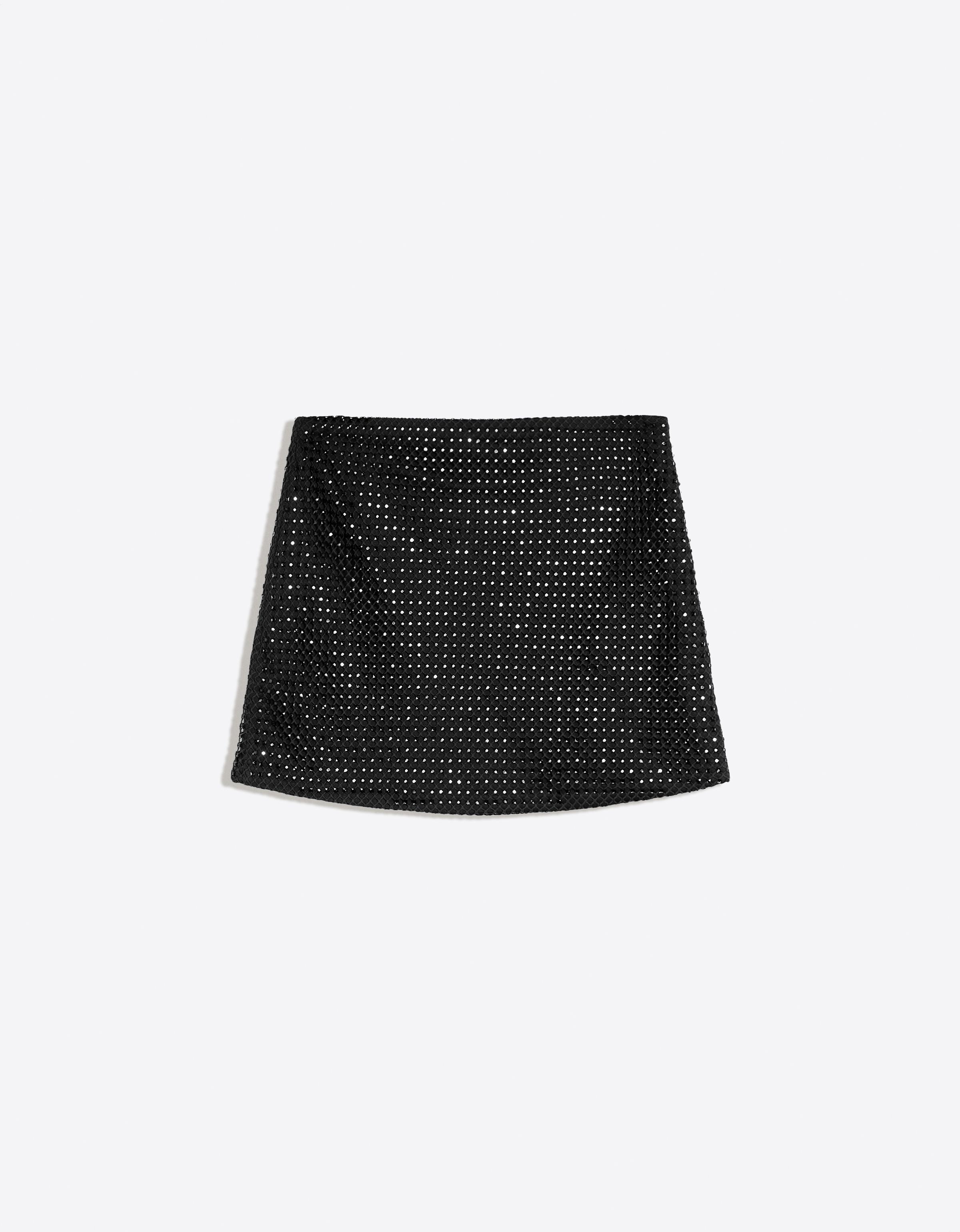 Bershka Spódnica Mini Z Efektem Biżuteryjnych Zdobień Kobieta Czarny
