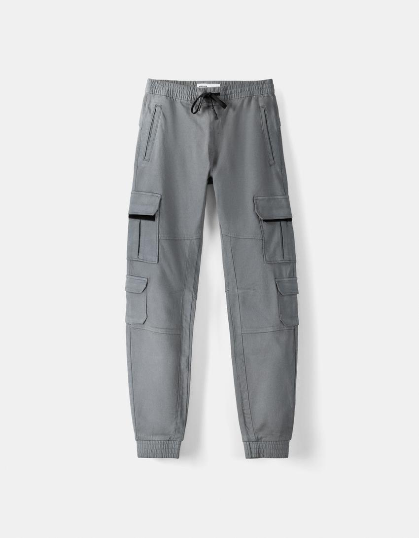 Calças jogger cargo slim fit-Cinzento-escuro-4