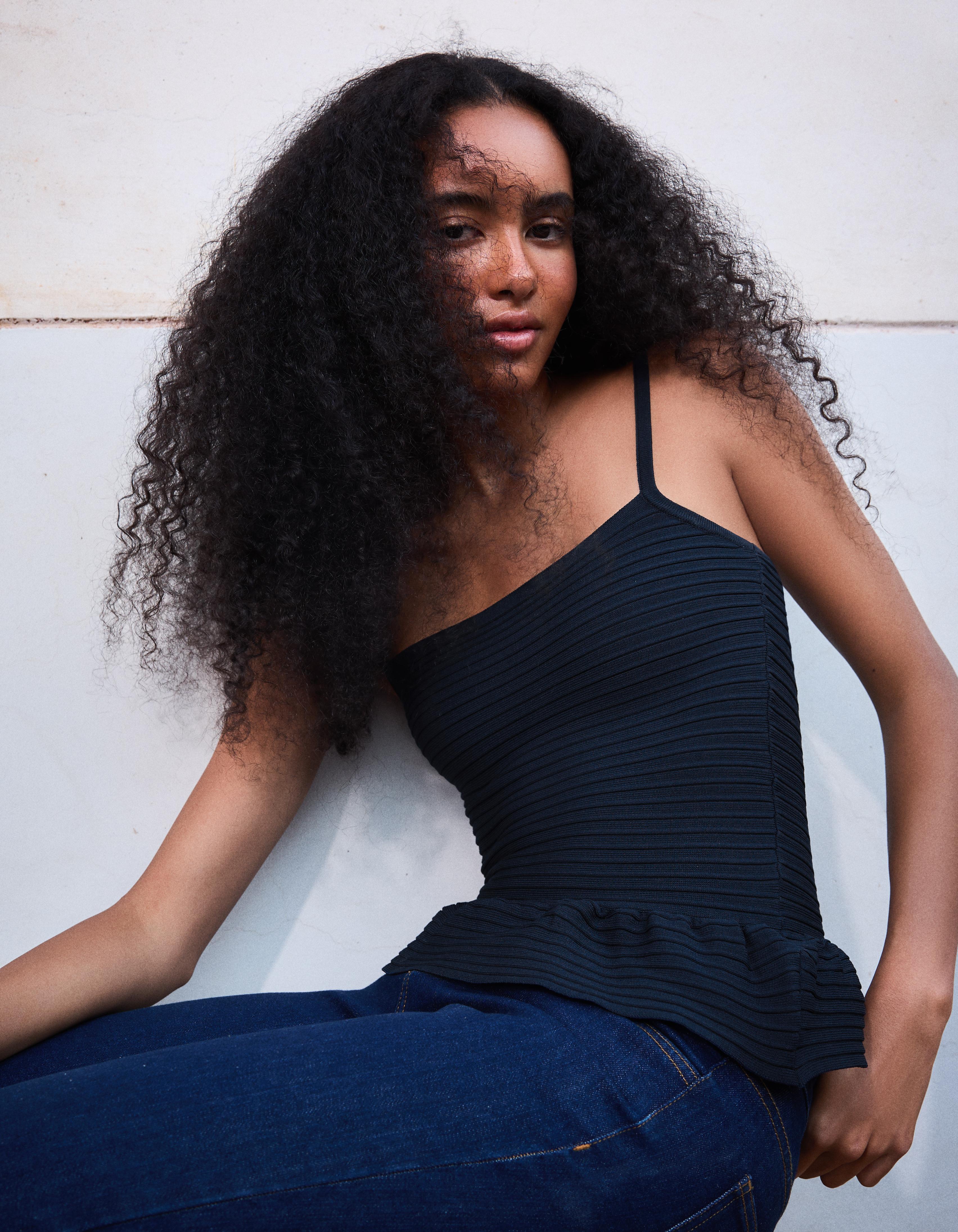 Bershka Top Punto Peplum Mujer Marino