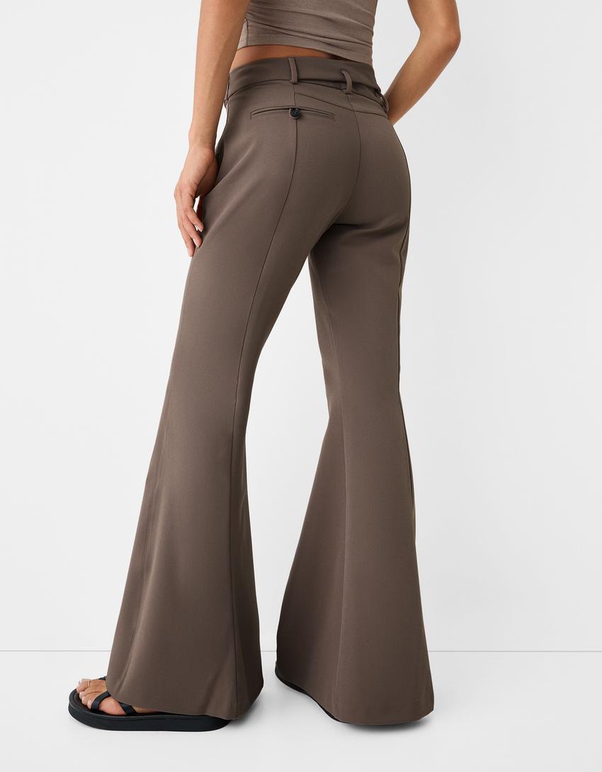 Flared cut-out trousers-Sand-3