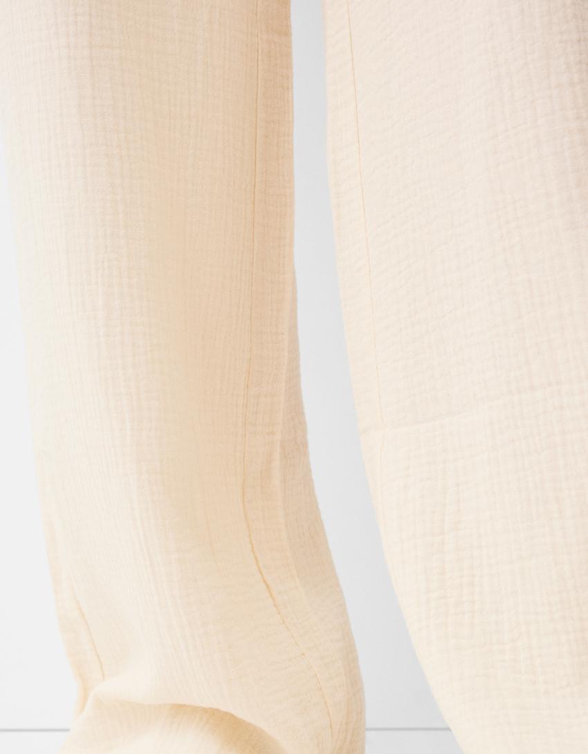 Double fabric chiffon trousers-Sand-4