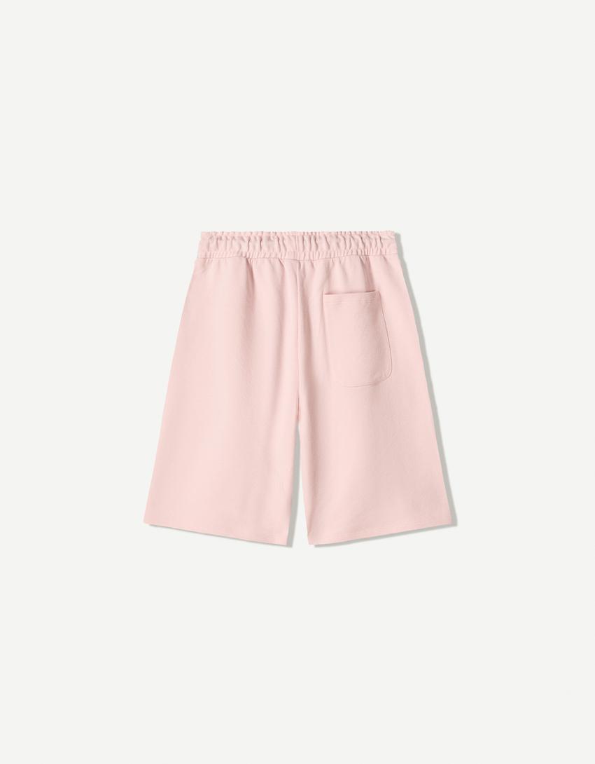 Plush Bermuda shorts with print-Pink-4
