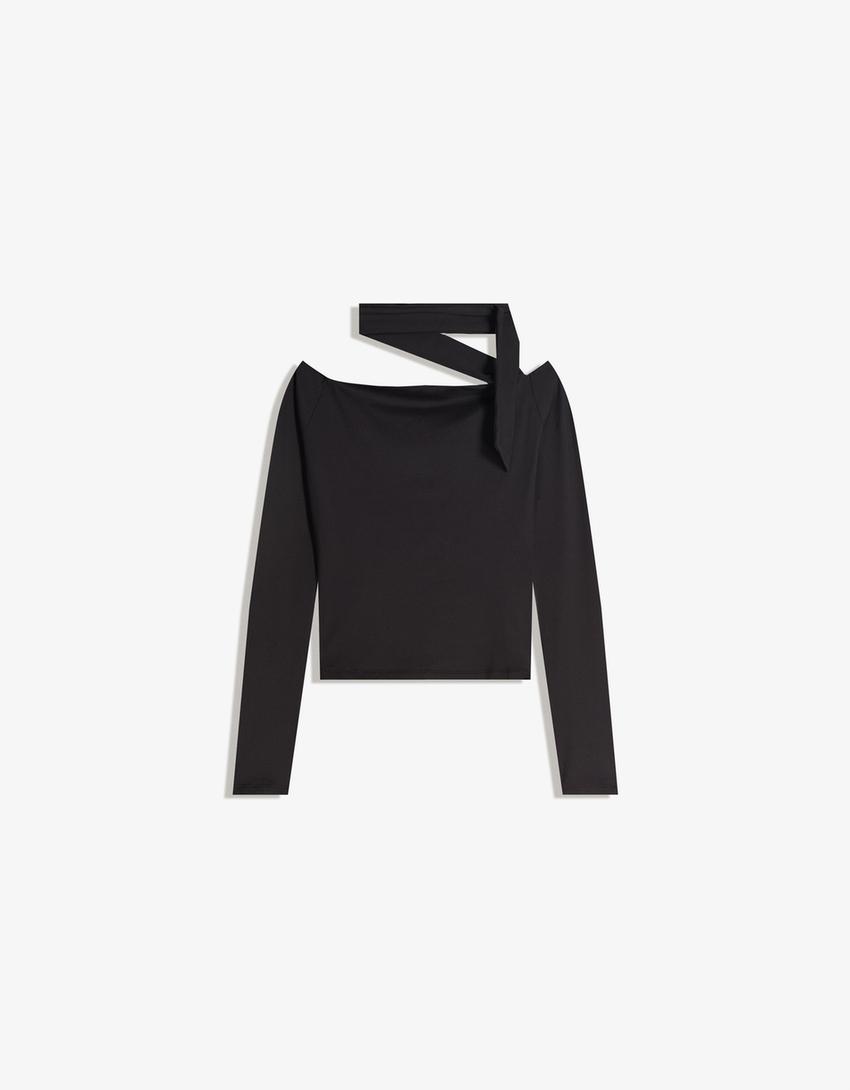 Camiseta manga longa pano-Negro