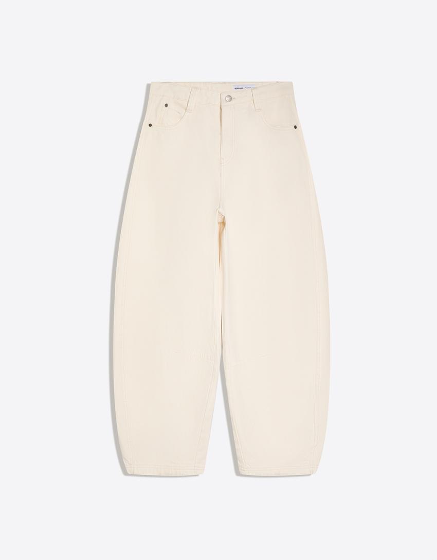 Cropped barrel trousers-Cream