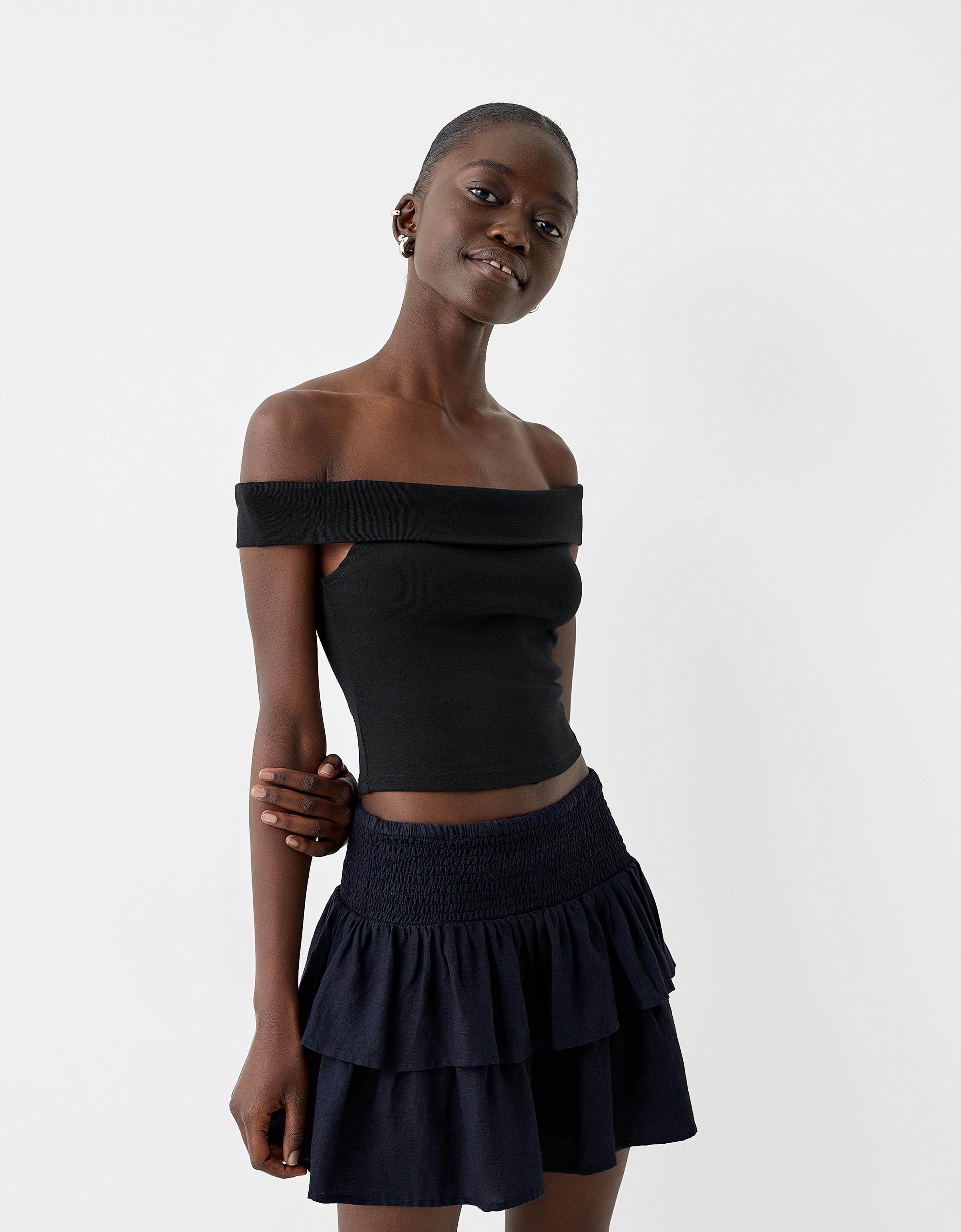 Fitted black ruffle skirt best sale