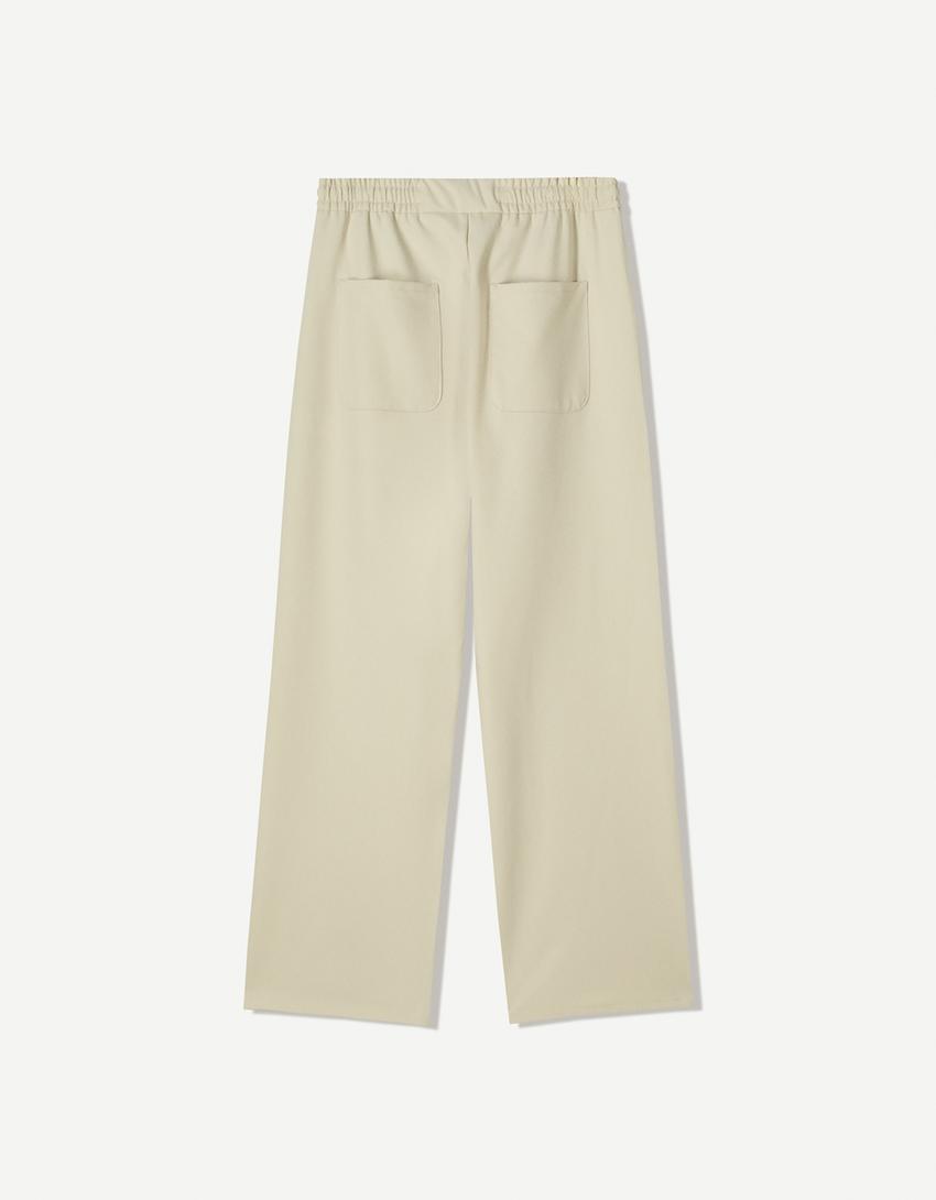 מכנסי טרנינג מחויטים Straight fit-שמנת-4