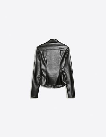 Fitted leather-effect zip-up shirt — Black 6