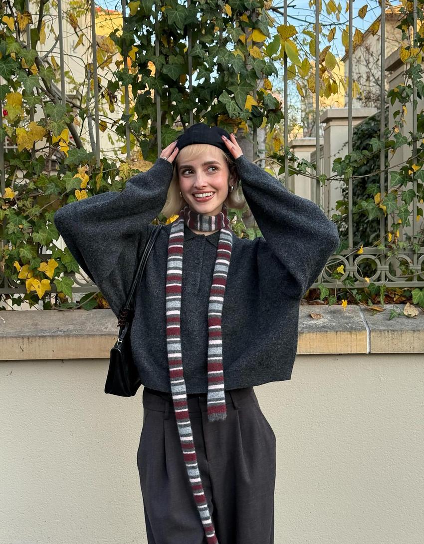 Extra-long striped scarf-Maroon