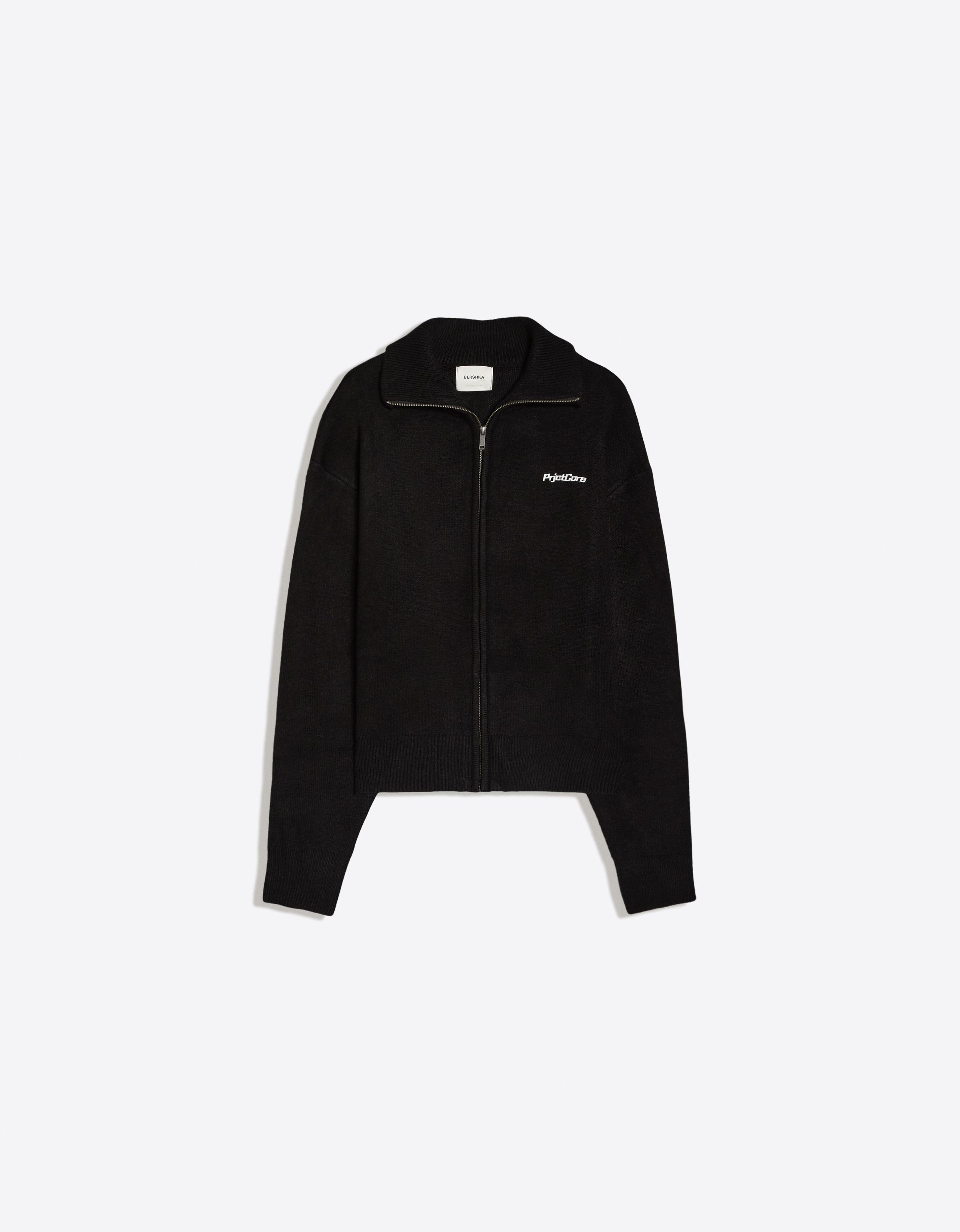 Boxy knit zip jacket — Black