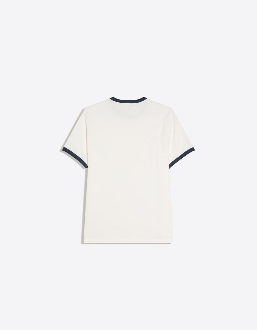 Camiseta manga corta rib contraste-Blanco roto