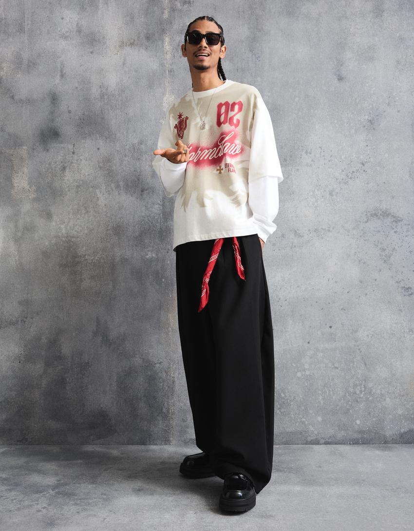 T-shirt à manches courtes Boxy fit imprimé-Blanc cassé