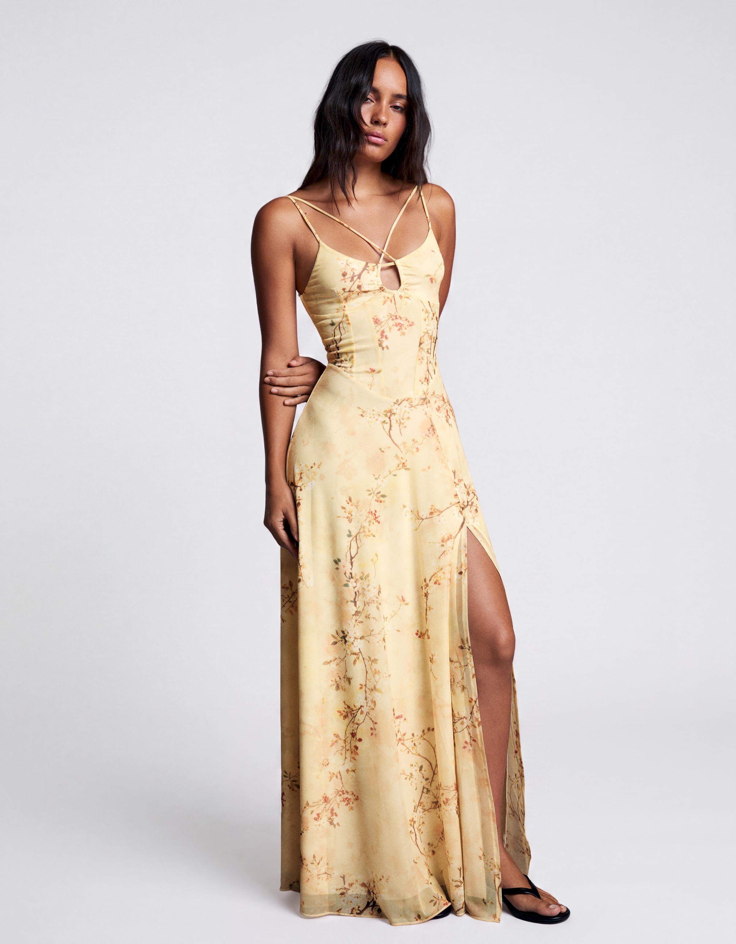 Strappy floral midi dress — Yellow