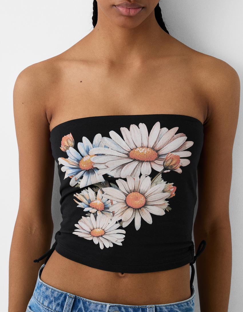Printed bandeau top-Black-5