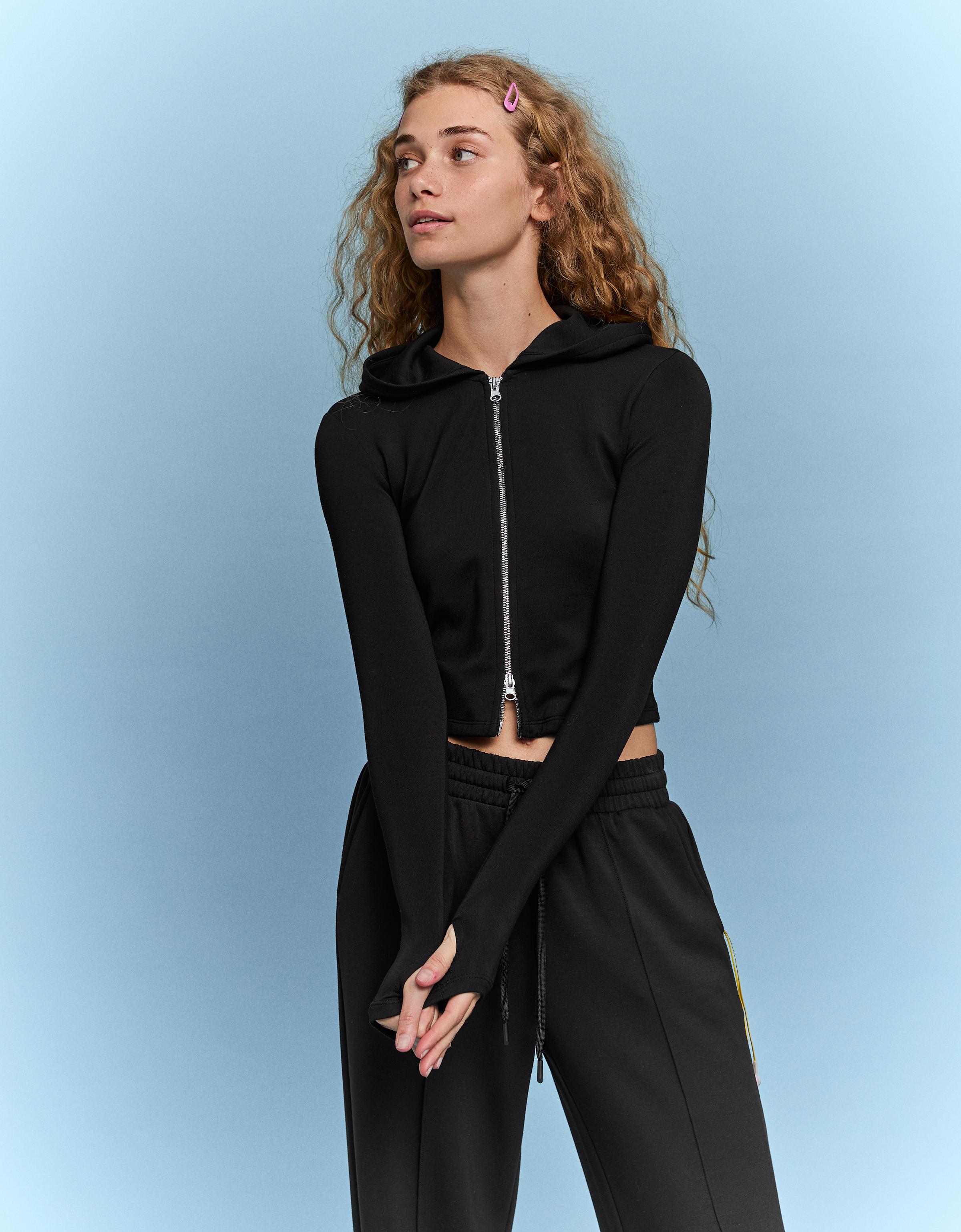 Soft zip-up modal hoodie — Black