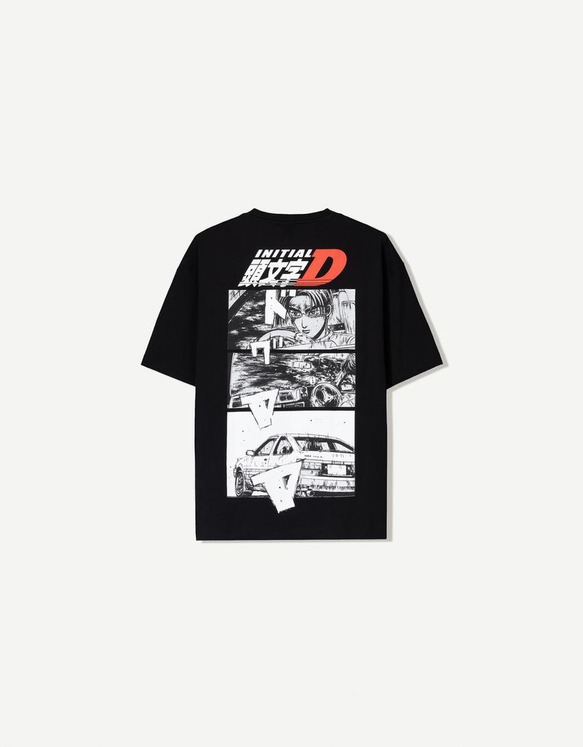 Camiseta Initial D manga corta print-Negro