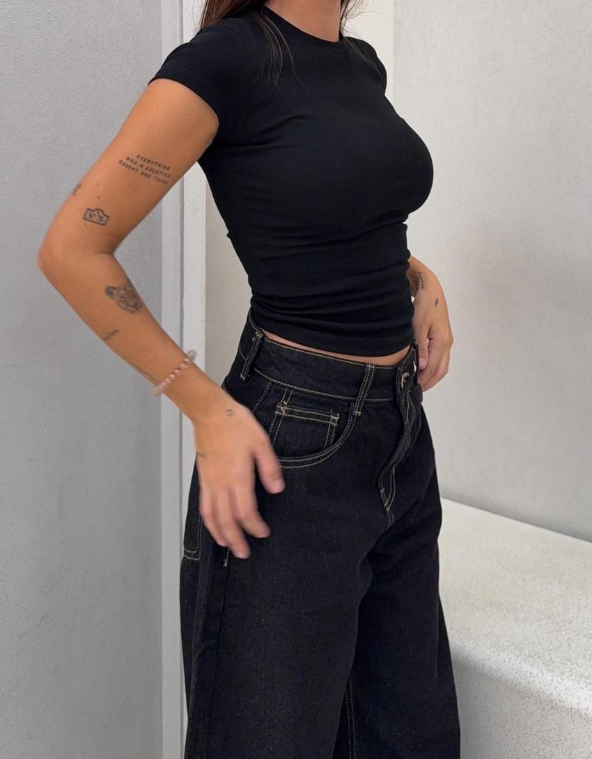 Jean barrel wide leg-Noir